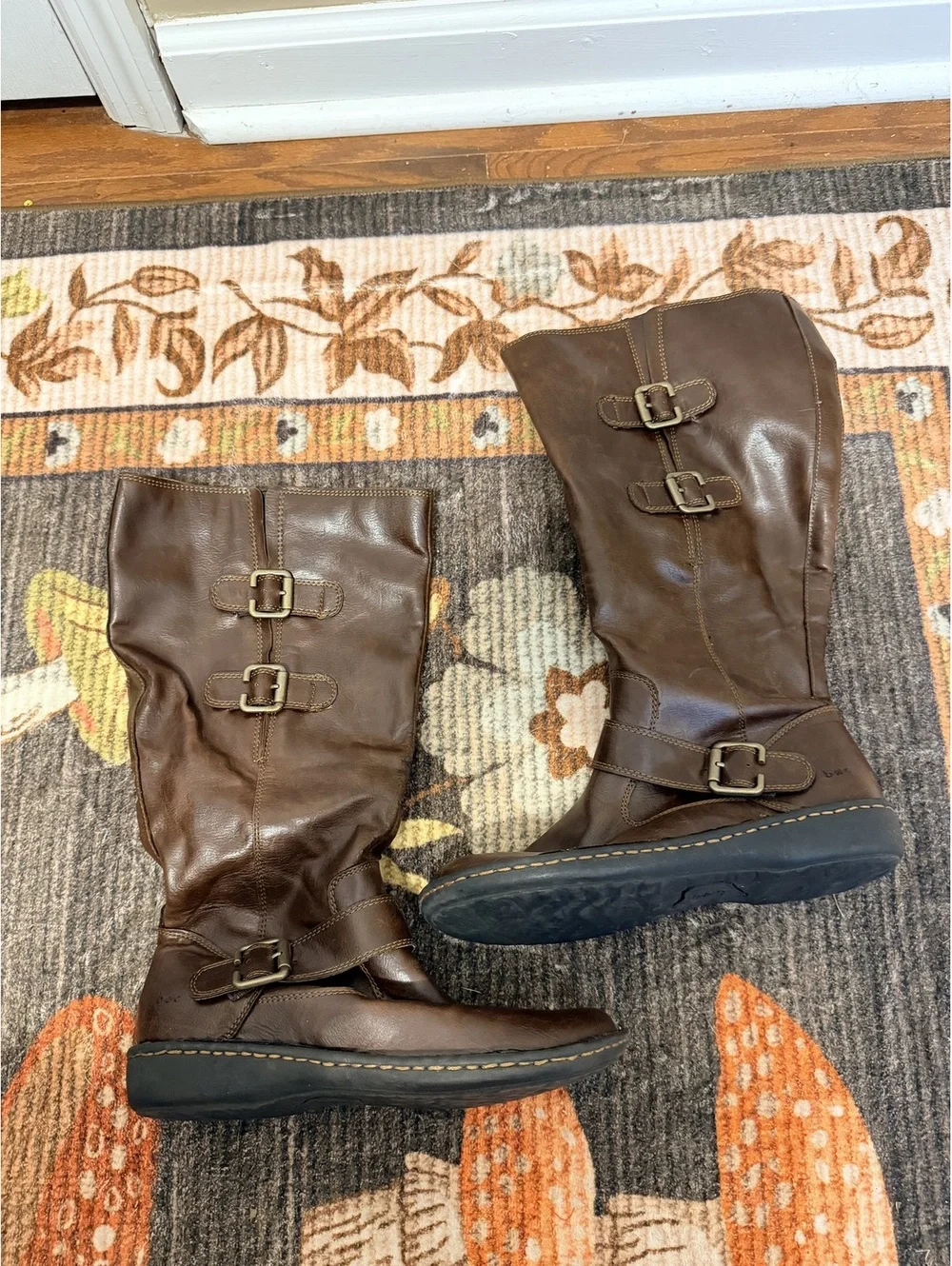 BOC Brown Leather Knee High Boots Buckle Womens 8.5 NWT